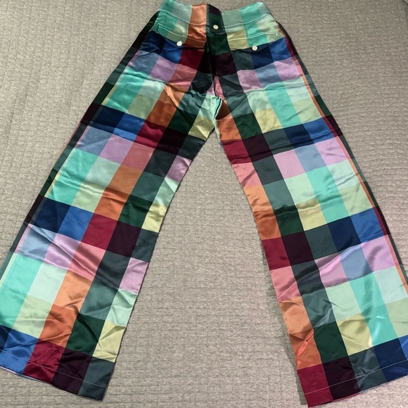 Emporio Armani Multicolour Checked High-Waisted Wide Leg Trousers Size 4 - Picture 2 of 14